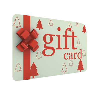 Holiday gift card with red bow and Christmas tree design for natural skincare