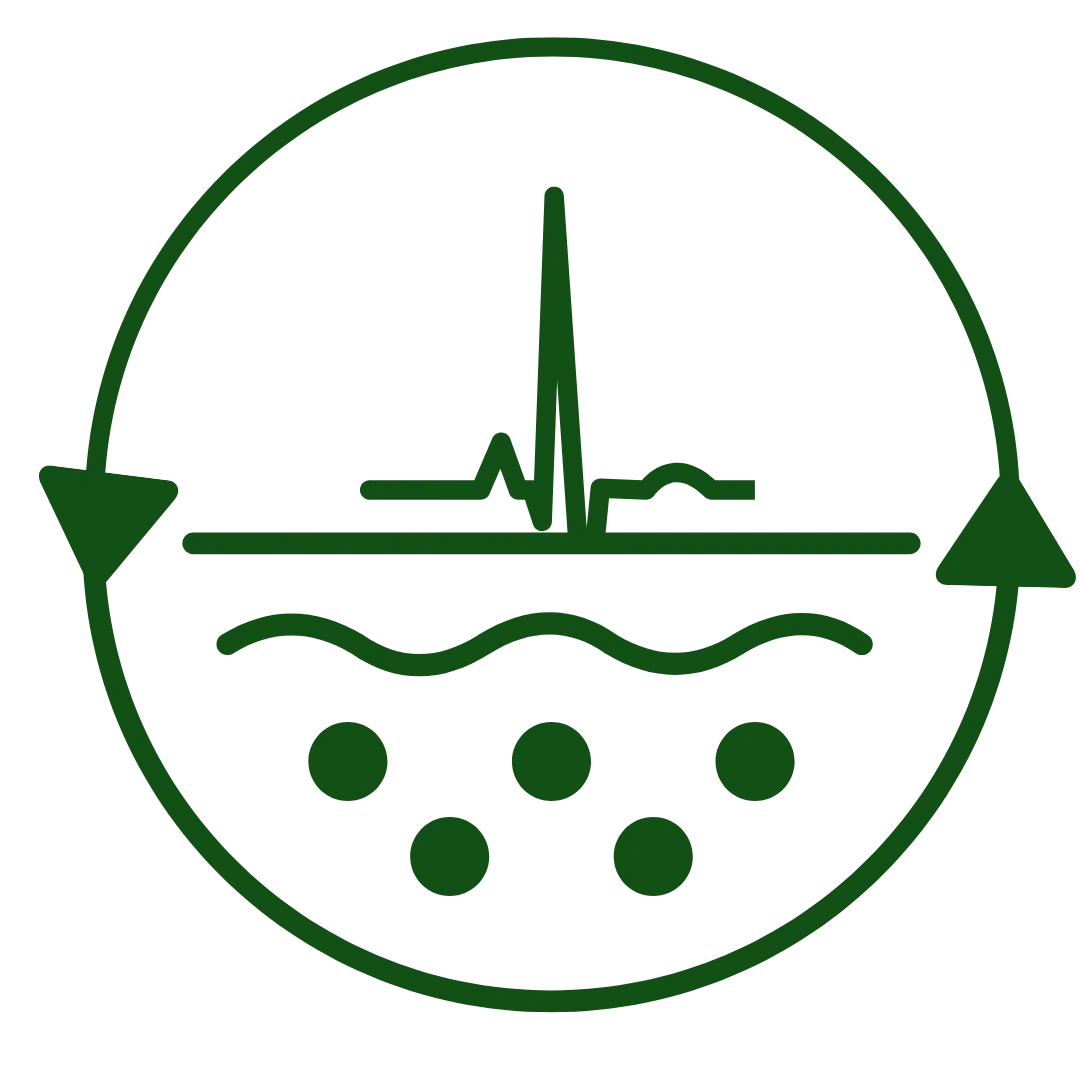 Green circular icon showing pH balance with heartbeat line and water waves, symbolizing natural skincare for sensitive skin.