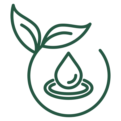 Natural skincare icon with leaf, droplet, and circular design for sensitive skin care