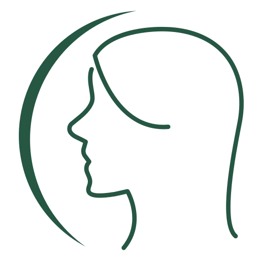 Green line art of a woman’s silhouette with flowing hair, evoking natural Irish skincare elegance