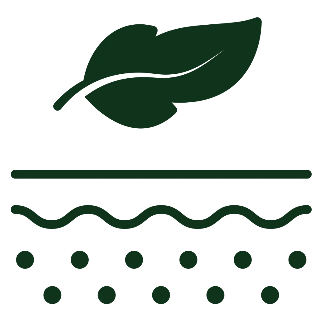 Green leaf over water waves and dots, symbolizing natural skincare ingredients and hydration